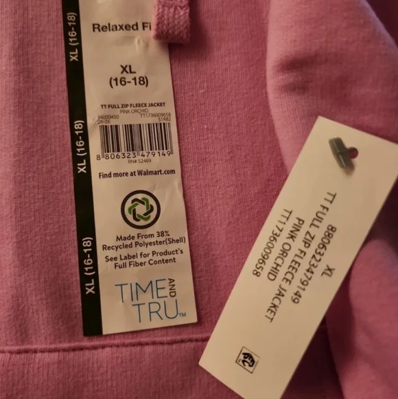 Womens Time and Tru Long Sleeve SUPER SOFT PINK Fleece Hooded Jacket Hoodie XL - Picture 7 of 9